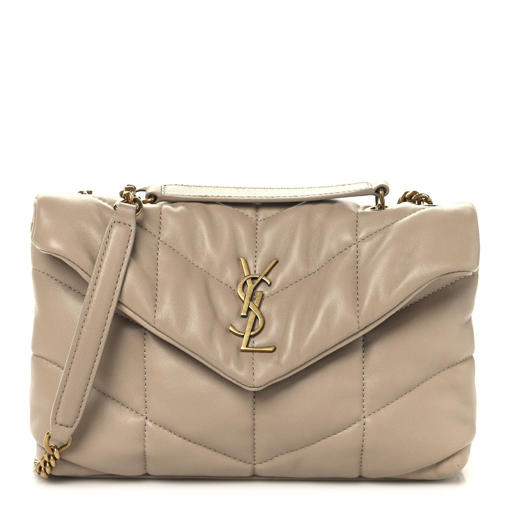 Lambskin Quilted Toy Loulou Puffer Monogram Chain Satchel Dark Beige