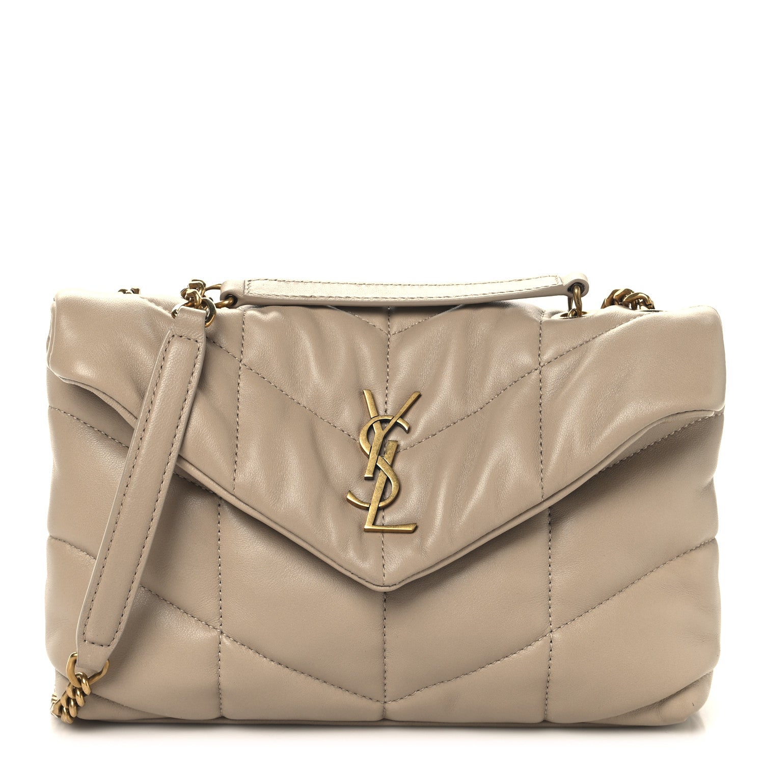 Lambskin Quilted Toy Loulou Puffer Monogram Chain Satchel Dark Beige