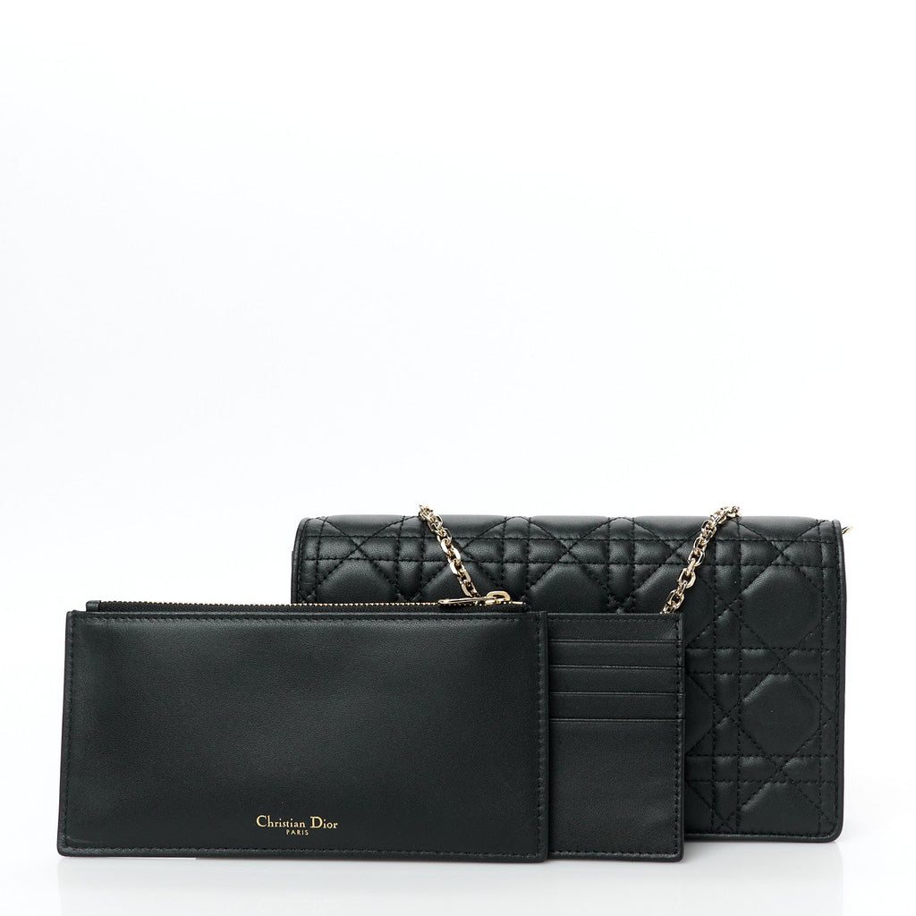 Lambskin Cannage Lady Dior Chain Wallet Black