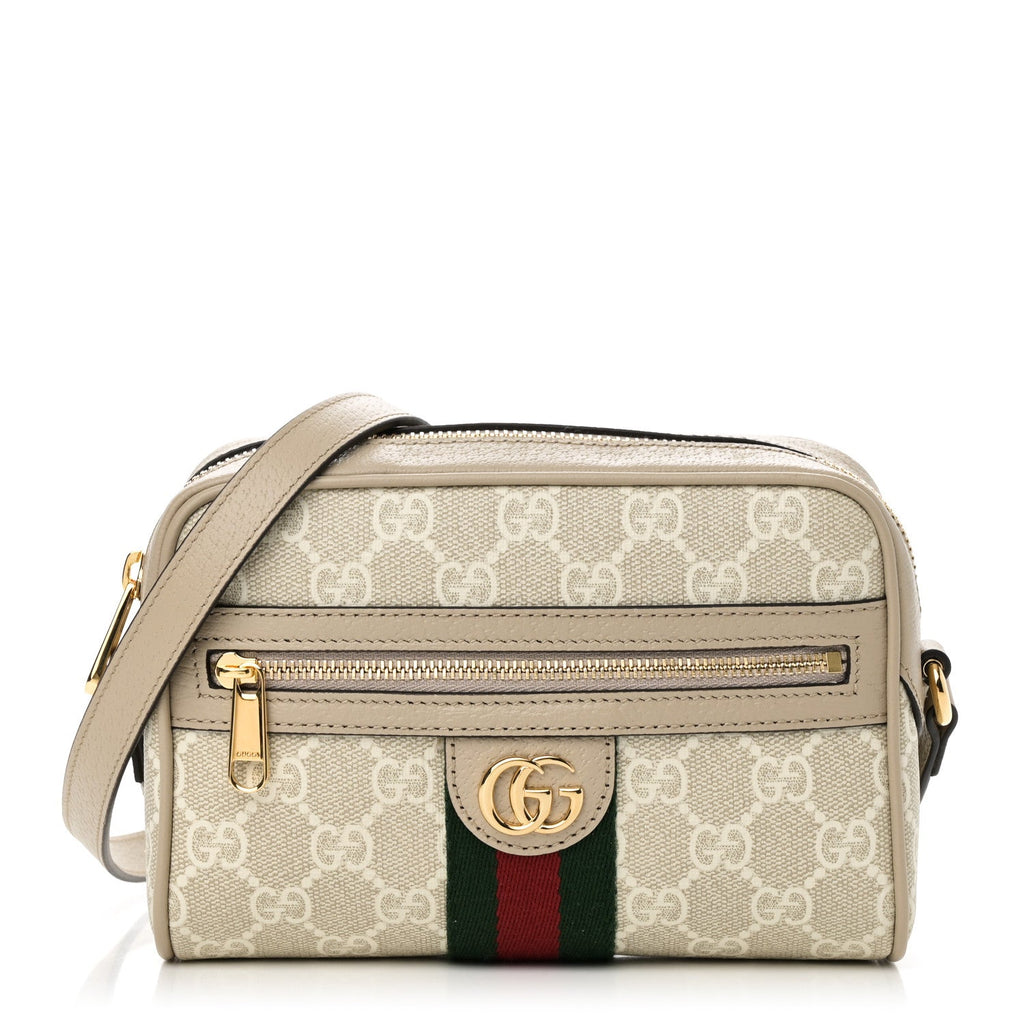 GG Supreme Monogram Textured Dollar Calfskin Mini Ophidia Shoulder Bag Beige Mystic White Oatmeal