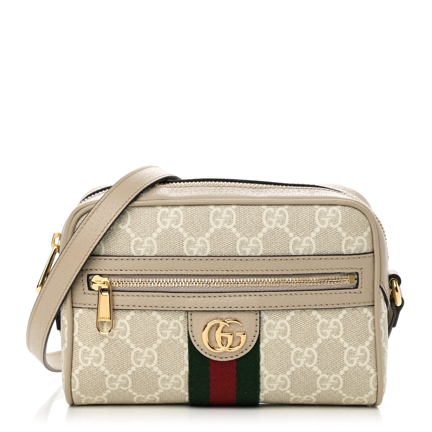 GG Supreme Monogram Textured Dollar Calfskin Mini Ophidia Shoulder Bag Beige Mystic White Oatmeal