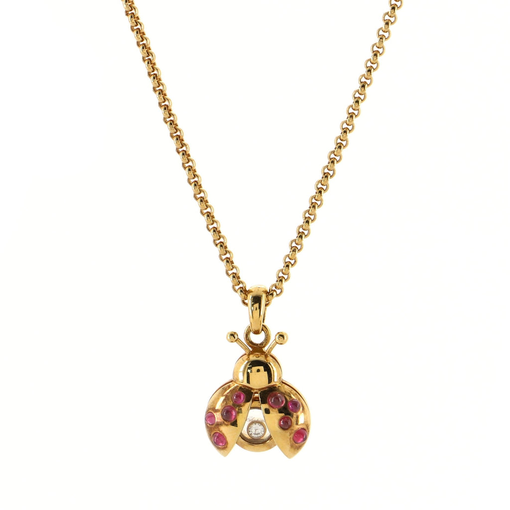 Happy Ladybug Pendant Necklace 18K Rose Gold with Diamonds