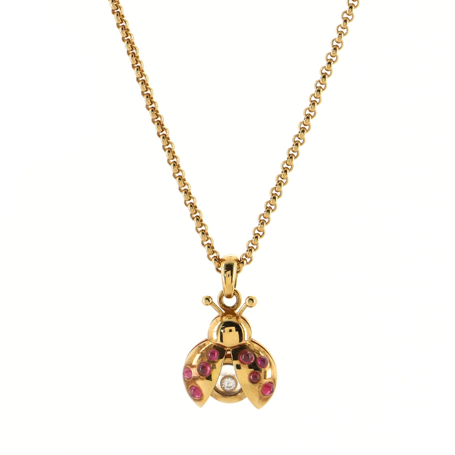 Happy Ladybug Pendant Necklace 18K Rose Gold with Diamonds