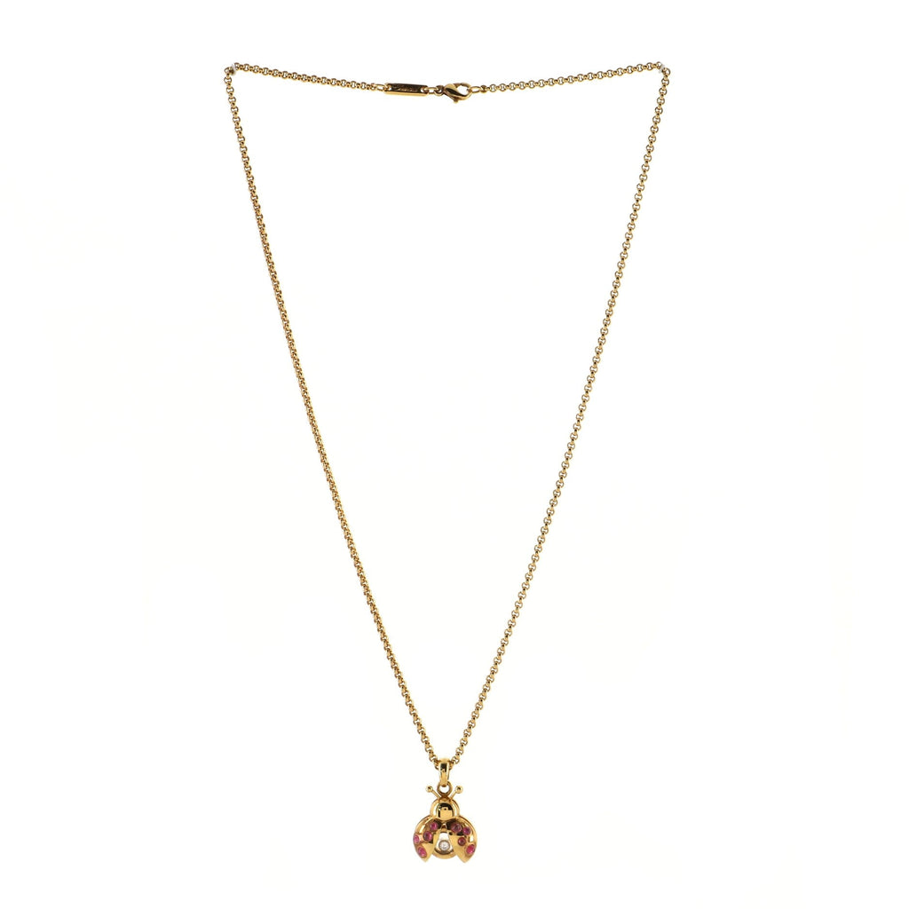Happy Ladybug Pendant Necklace 18K Rose Gold with Diamonds