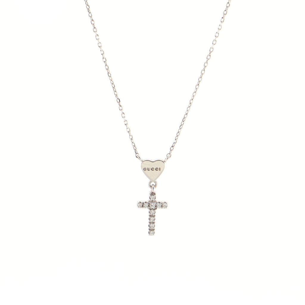 Heart Cross Necklace 18K White Gold with Diamonds