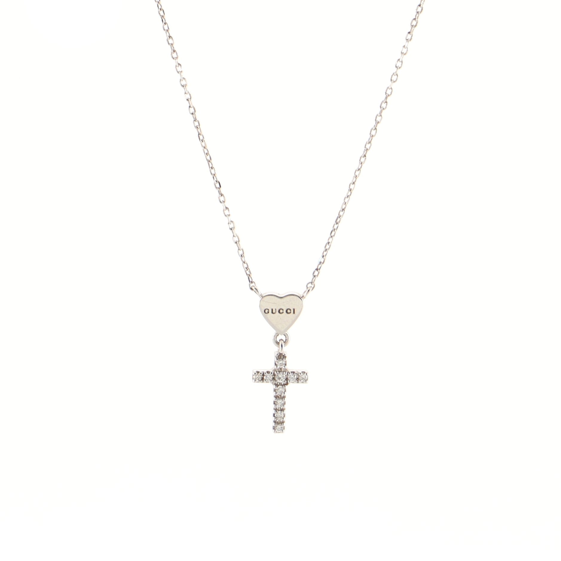 Heart Cross Necklace 18K White Gold with Diamonds