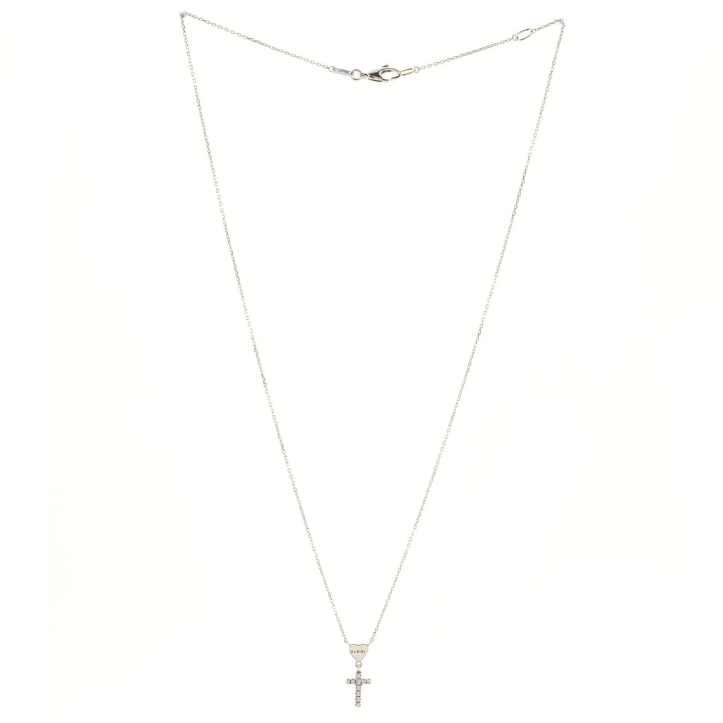 Heart Cross Necklace 18K White Gold with Diamonds