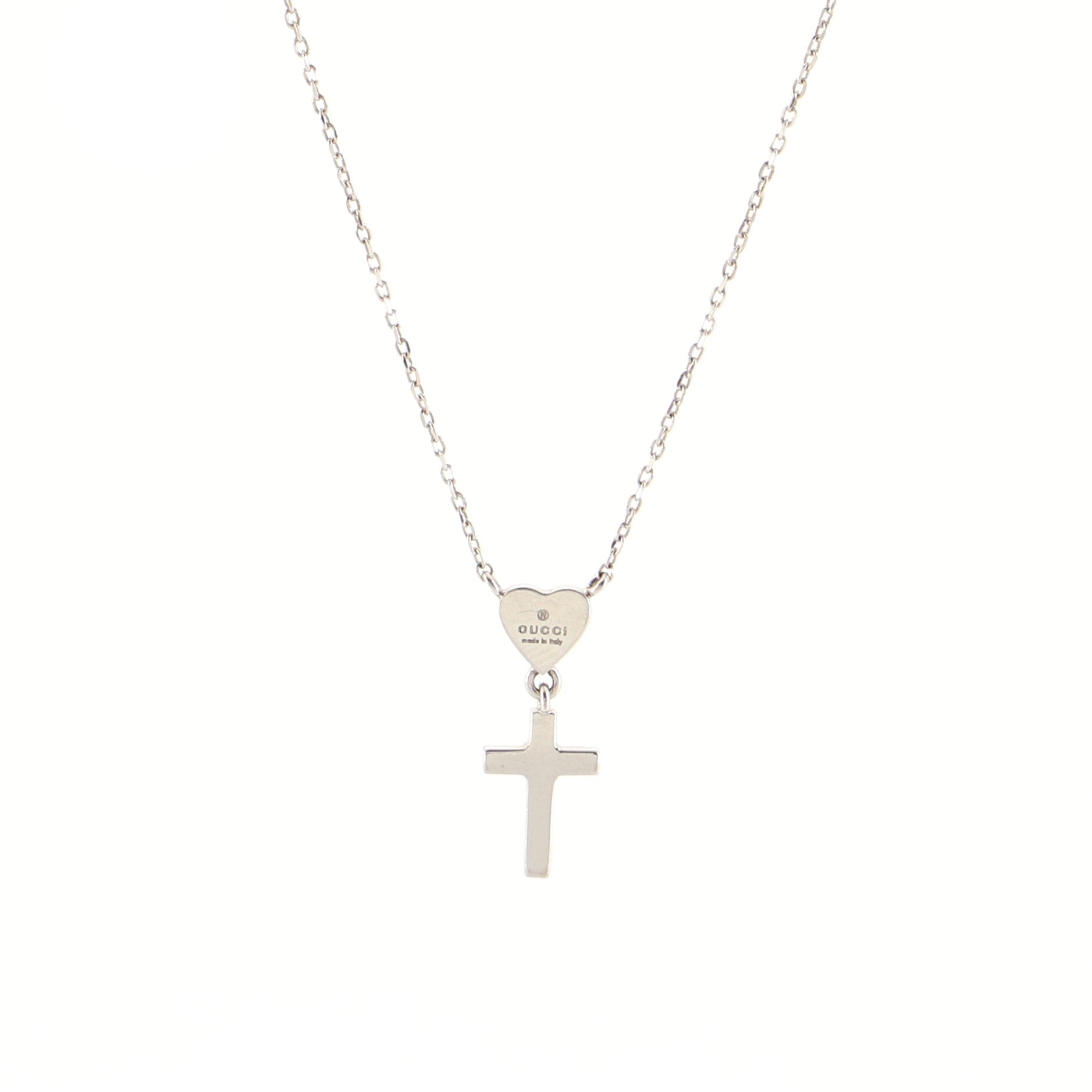 Heart Cross Necklace 18K White Gold with Diamonds