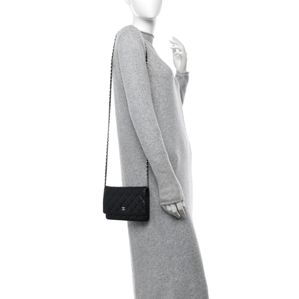 Lambskin Quilted Wallet On Chain WOC Black