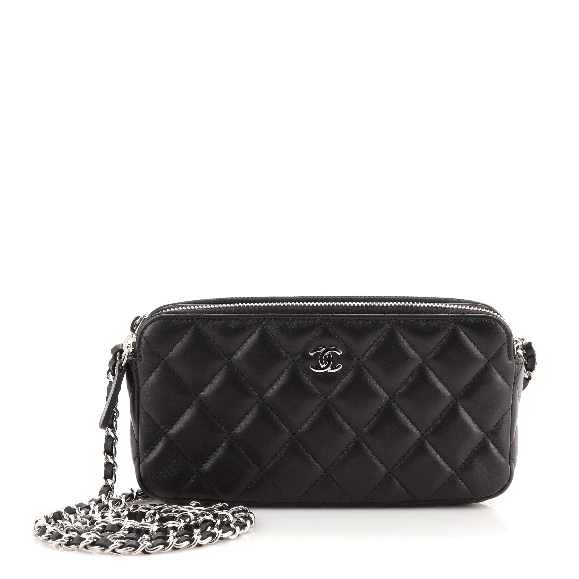 Double Zip Clutch with Chain Quilted Lambskin