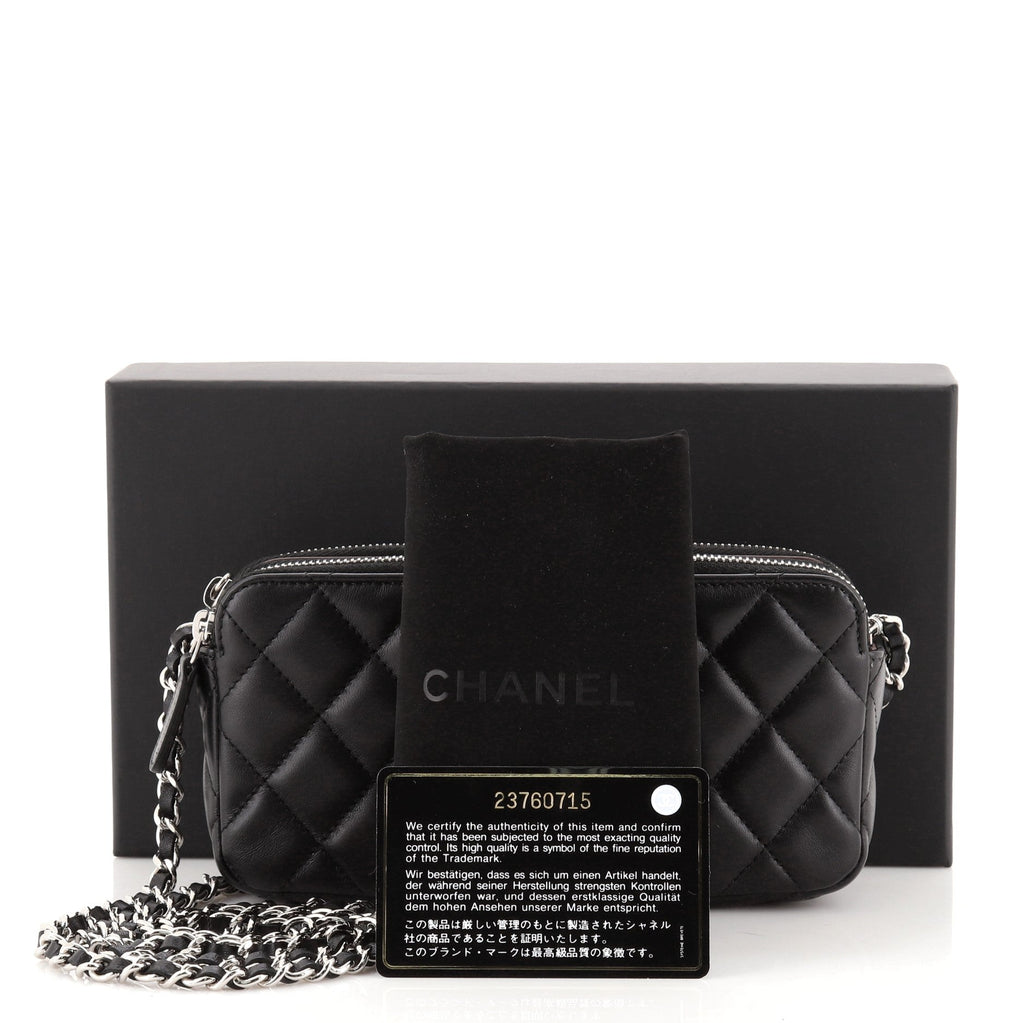 Double Zip Clutch with Chain Quilted Lambskin