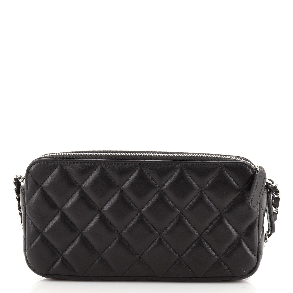 Double Zip Clutch with Chain Quilted Lambskin
