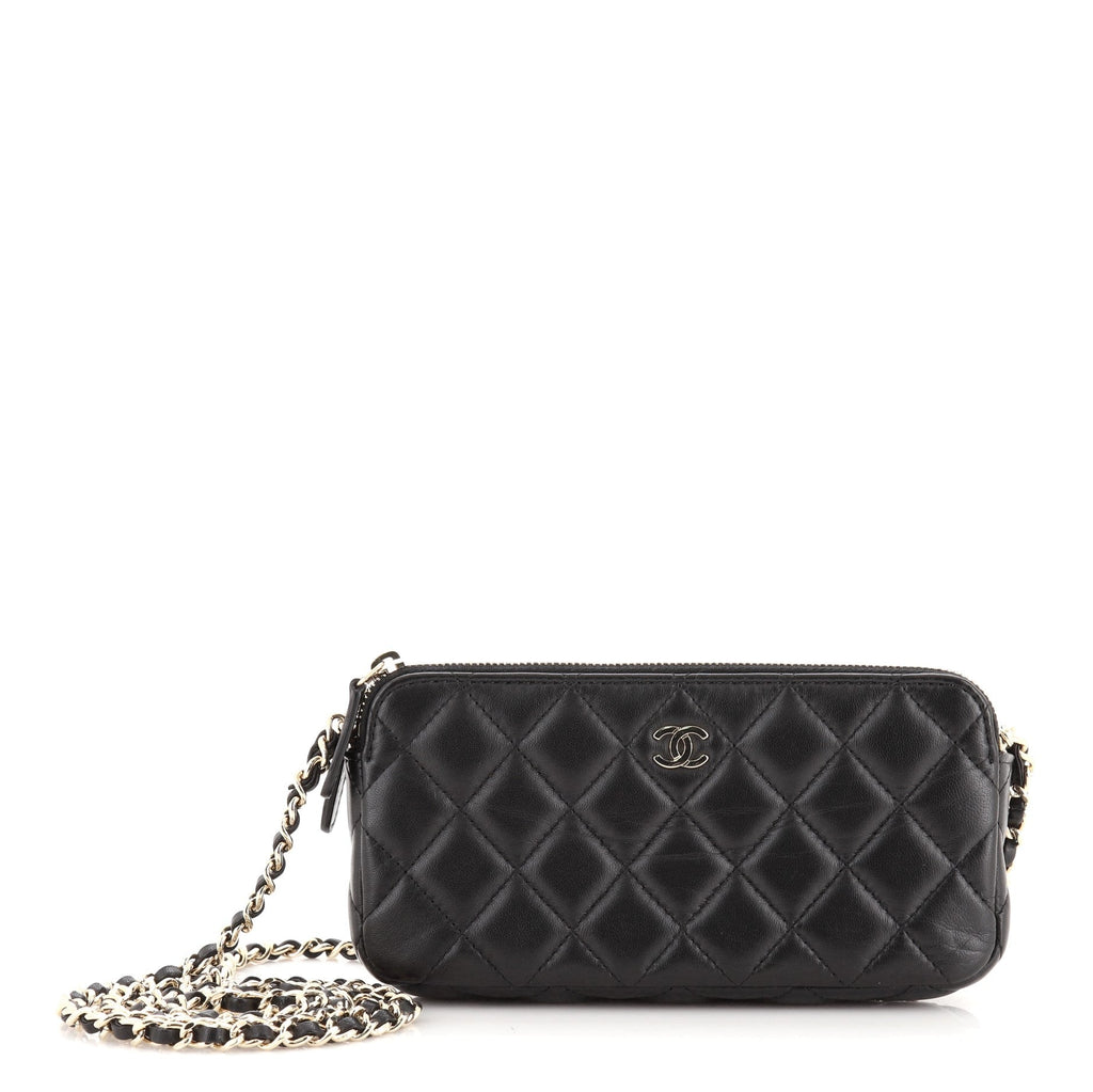 Double Zip Clutch with Chain Quilted Lambskin