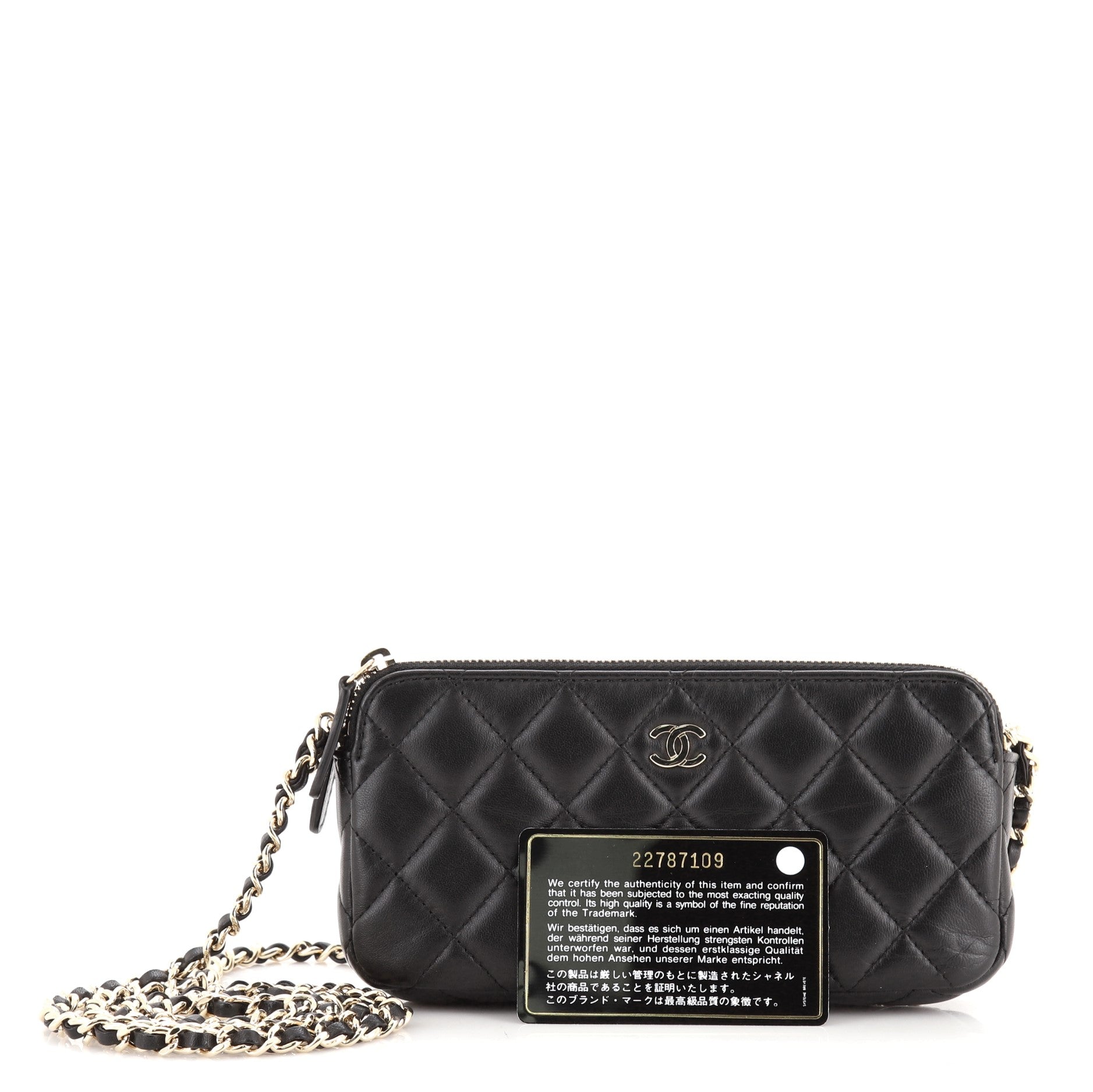 Double Zip Clutch with Chain Quilted Lambskin