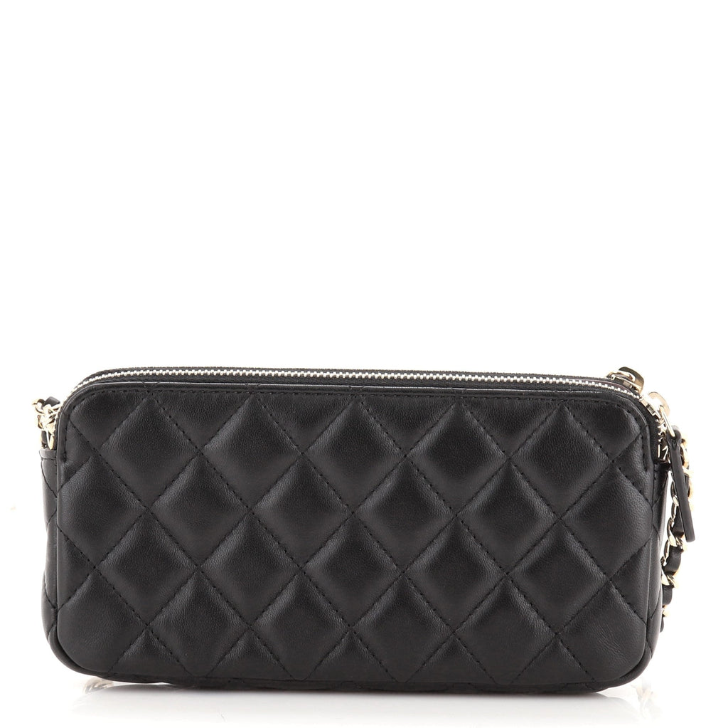 Double Zip Clutch with Chain Quilted Lambskin