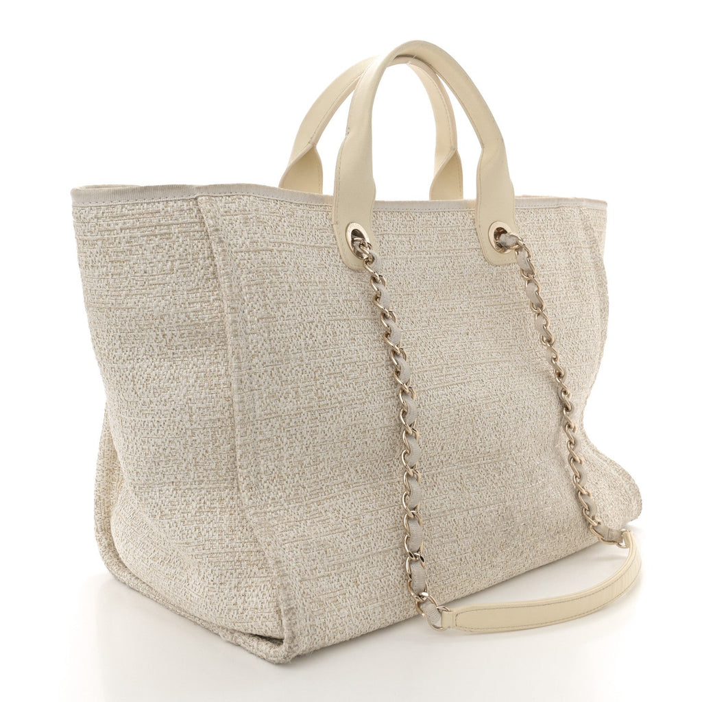 Lurex Boucle Medium Deauville Tote White