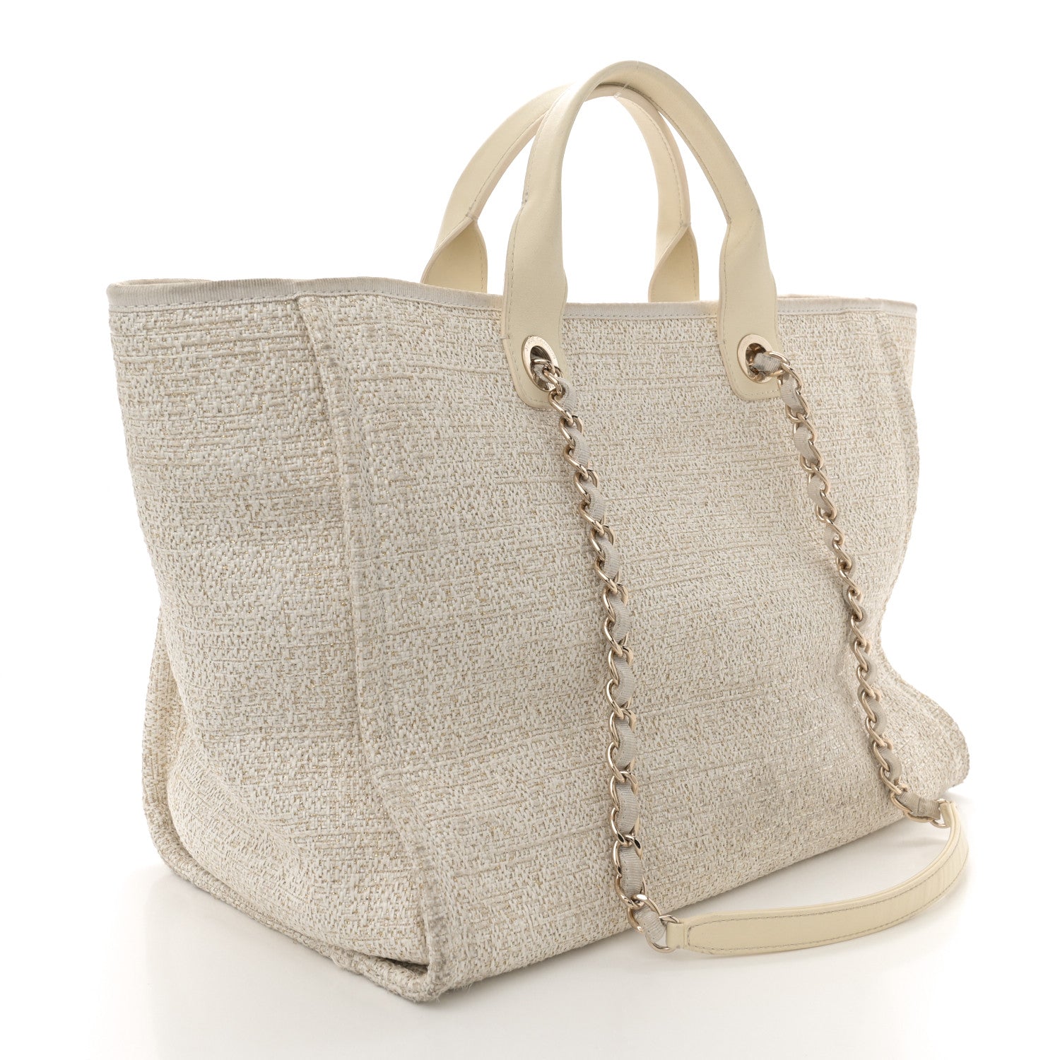 Lurex Boucle Medium Deauville Tote White