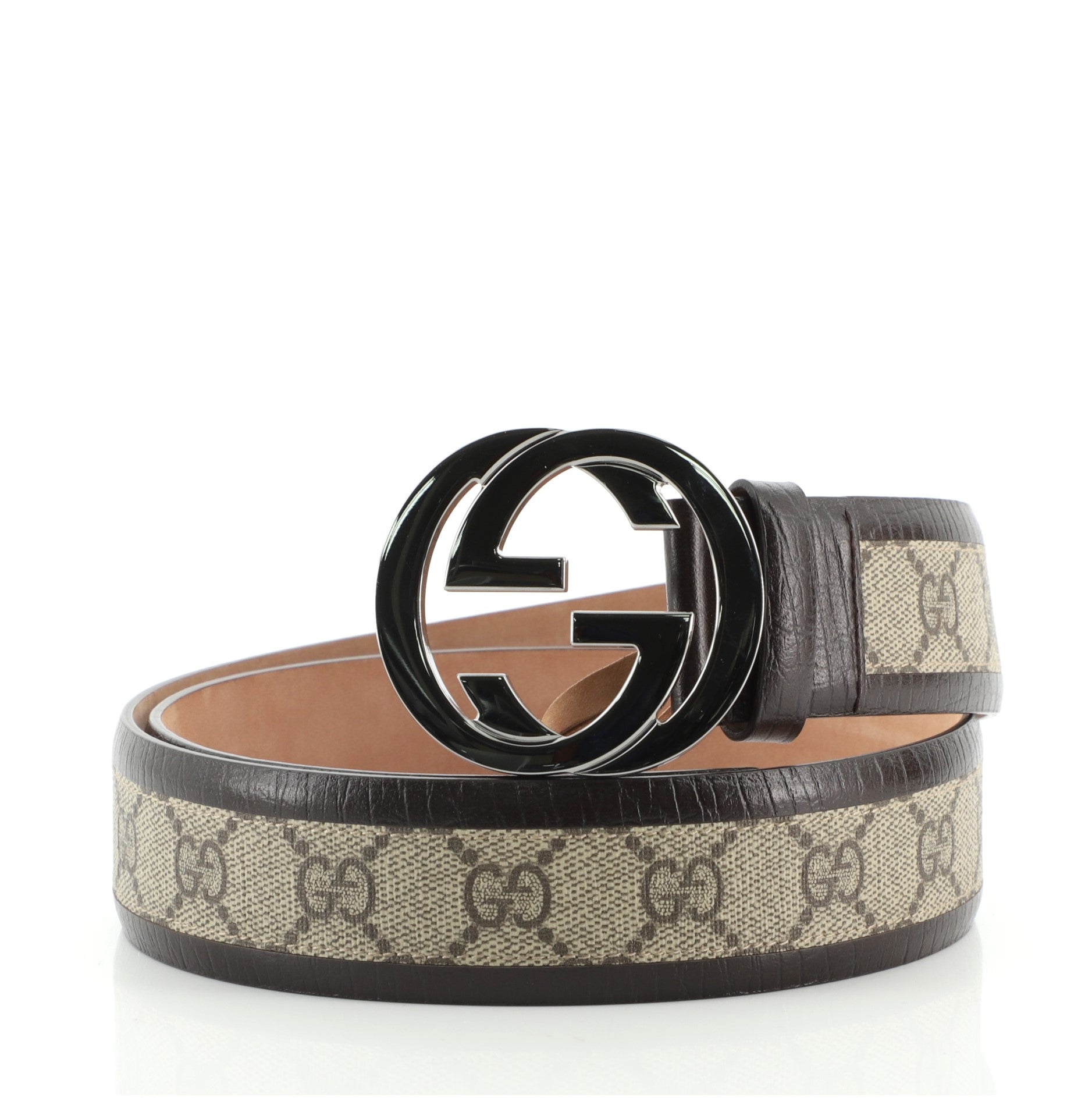 Interlocking G Belt GG Canvas with Leather Wide 90