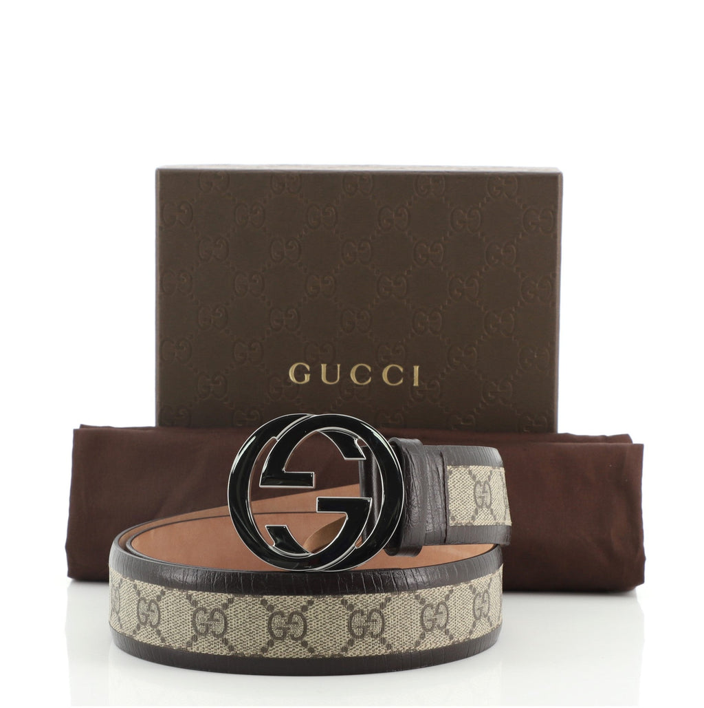 Interlocking G Belt GG Canvas with Leather Wide 90