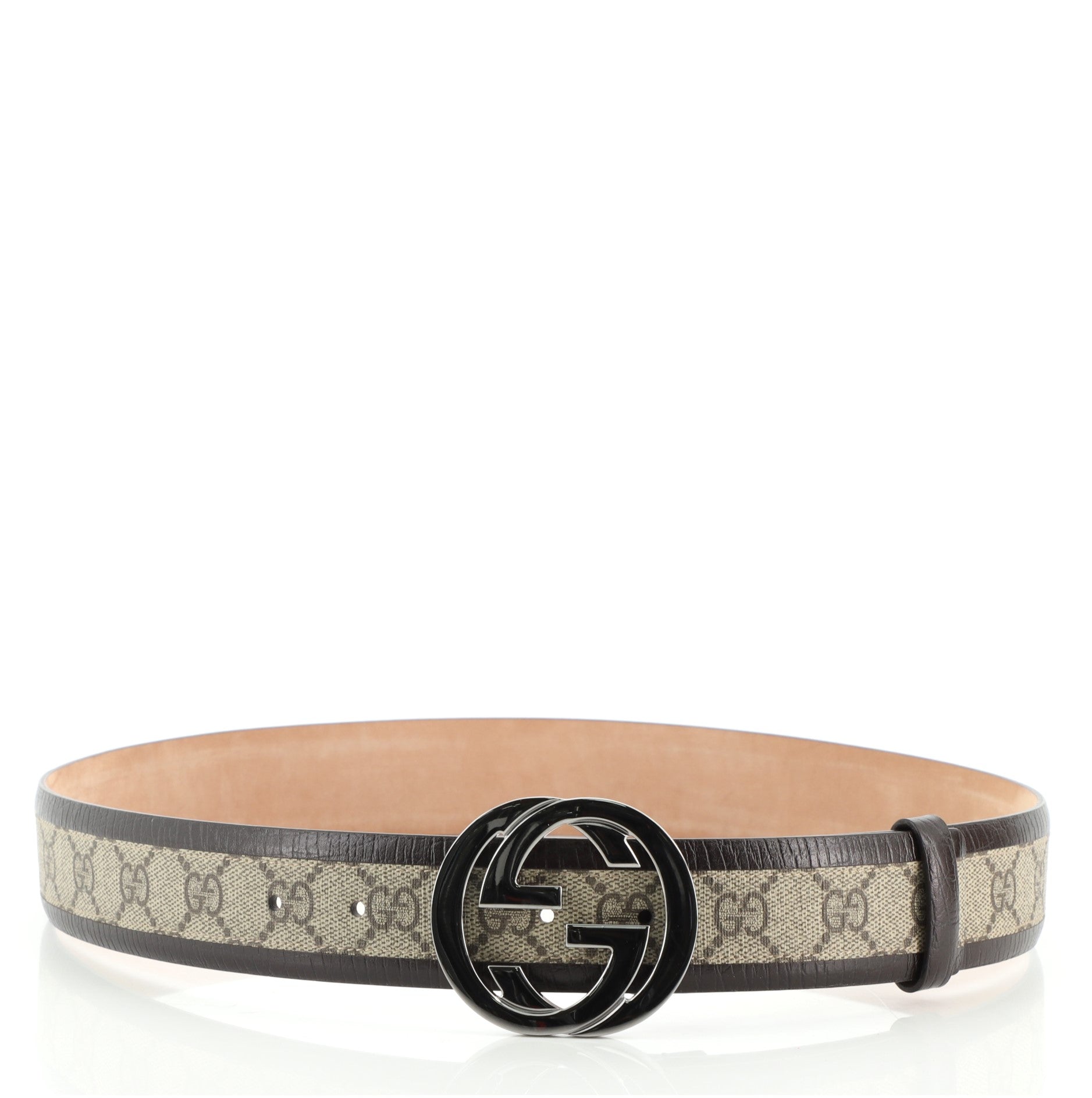 Interlocking G Belt GG Canvas with Leather Wide 90