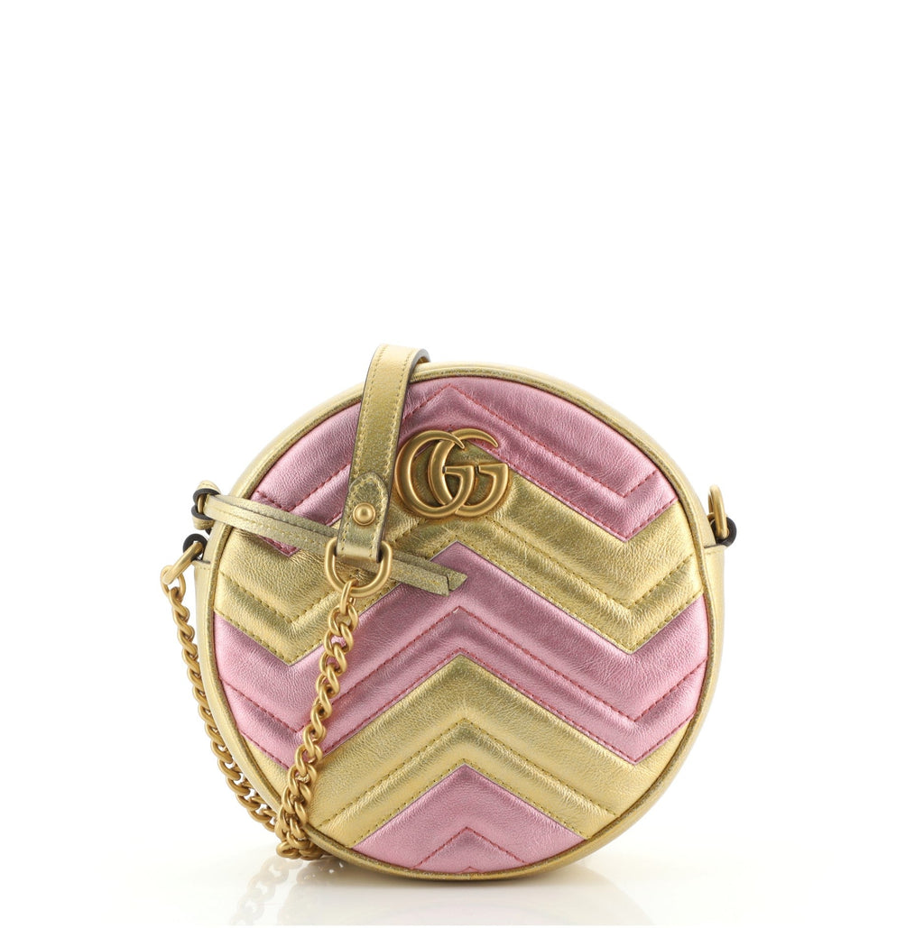 GG Marmont Round Shoulder Bag Matelasse Leather Mini