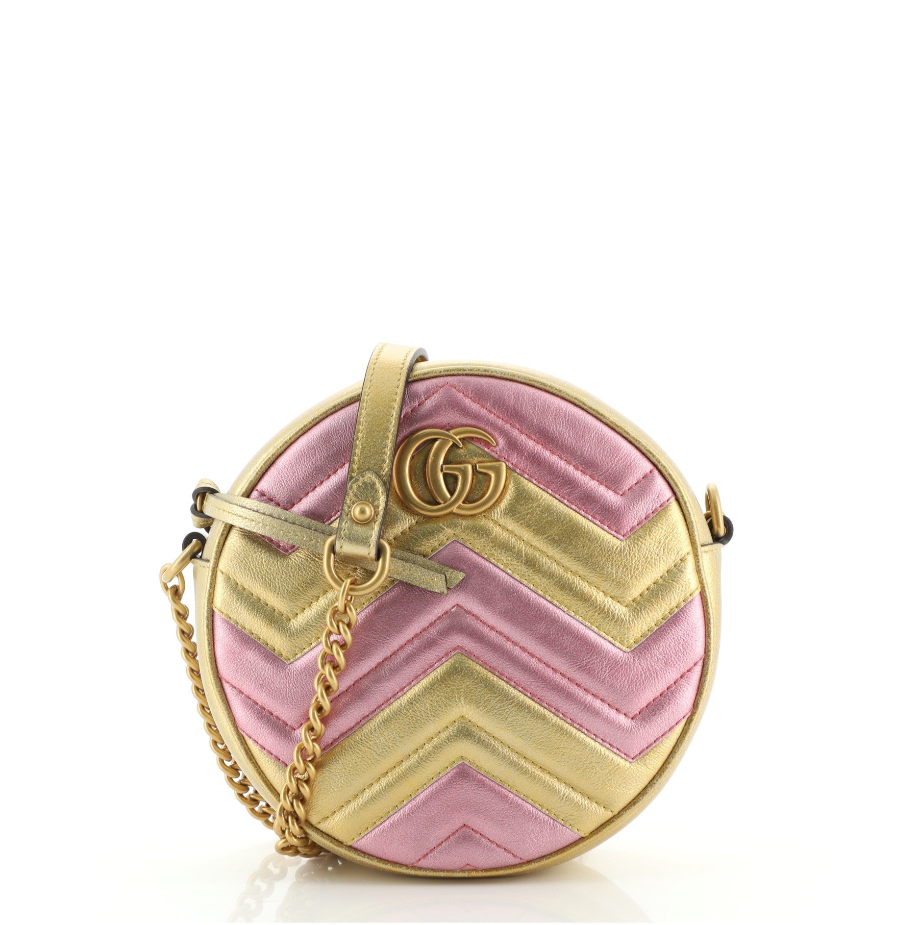 GG Marmont Round Shoulder Bag Matelasse Leather Mini