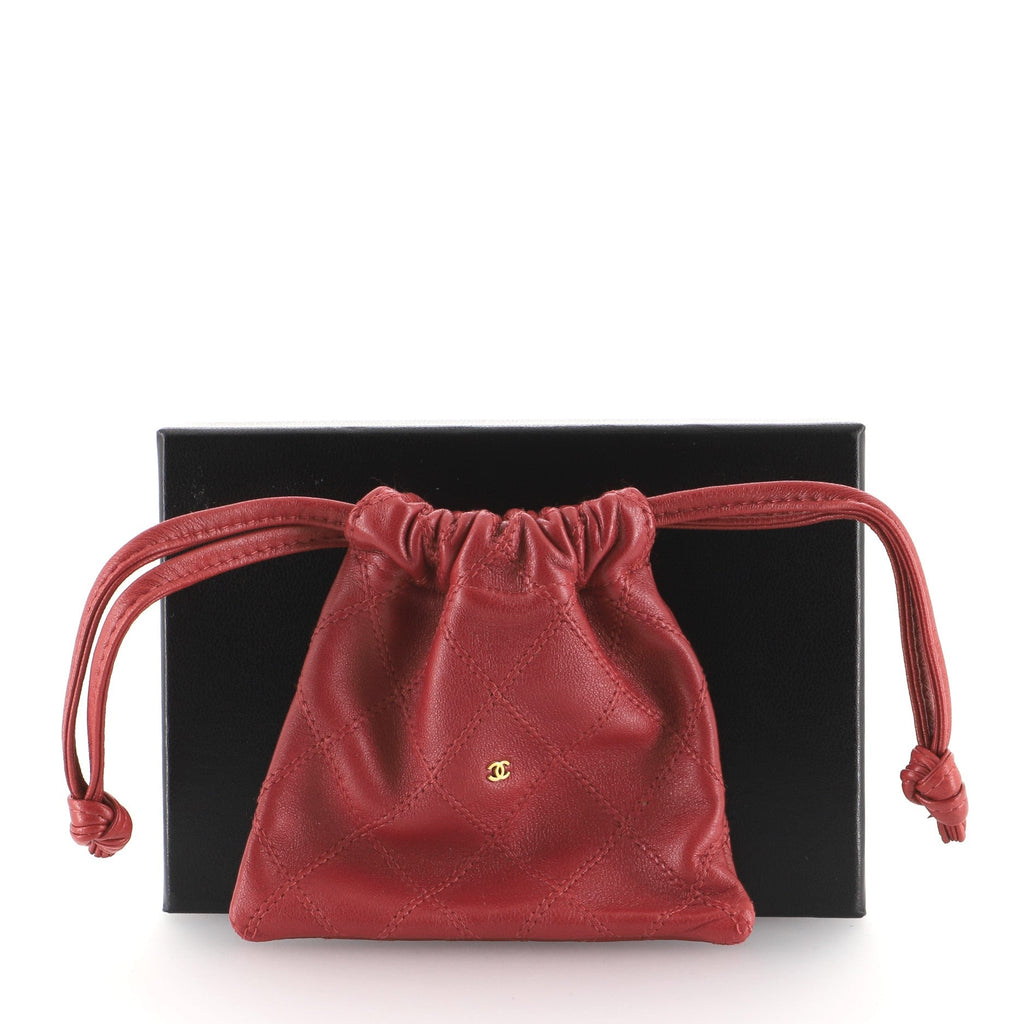 Vintage Drawstring Pouch Quilted Lambskin Mini
