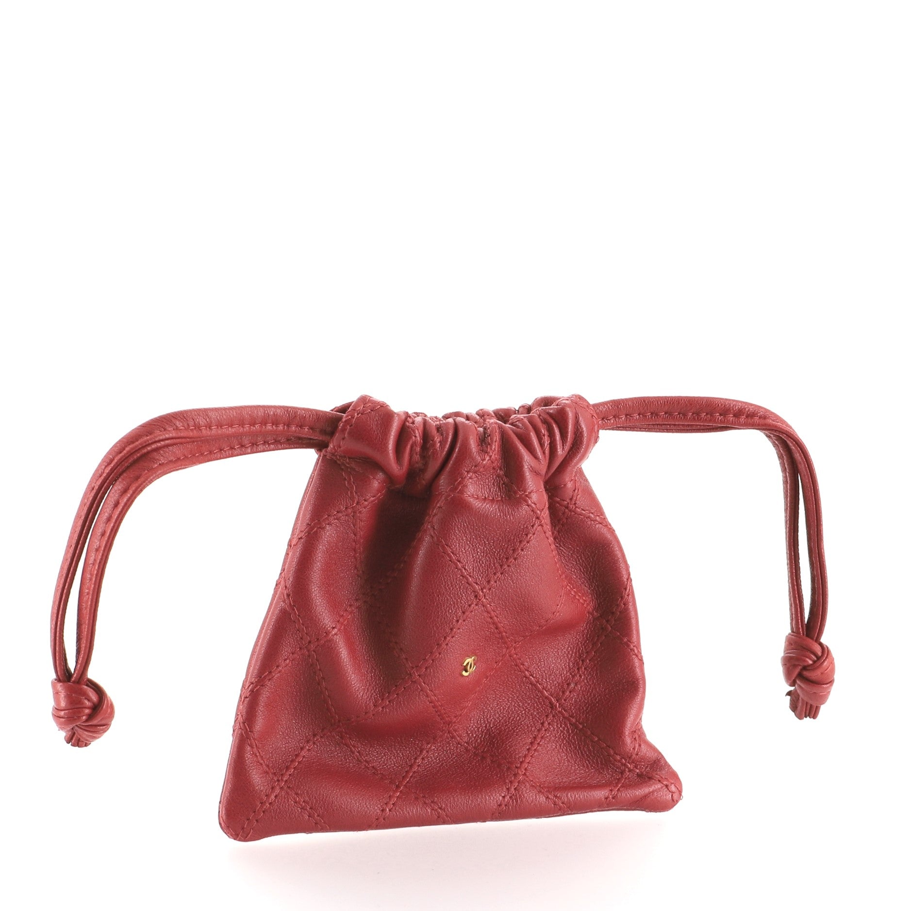 Vintage Drawstring Pouch Quilted Lambskin Mini