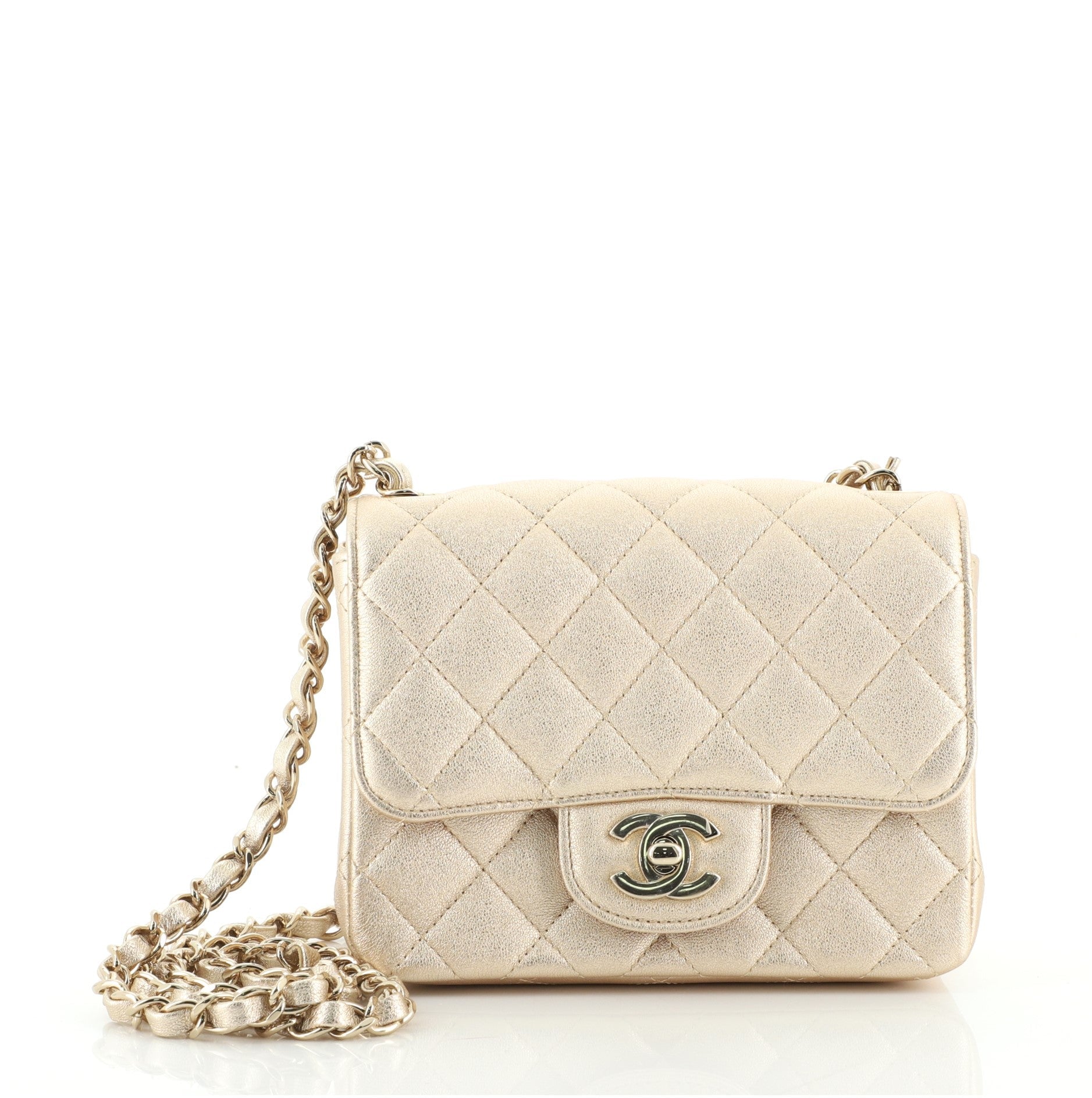 Square Classic Single Flap Bag Quilted Metallic Lambskin Mini