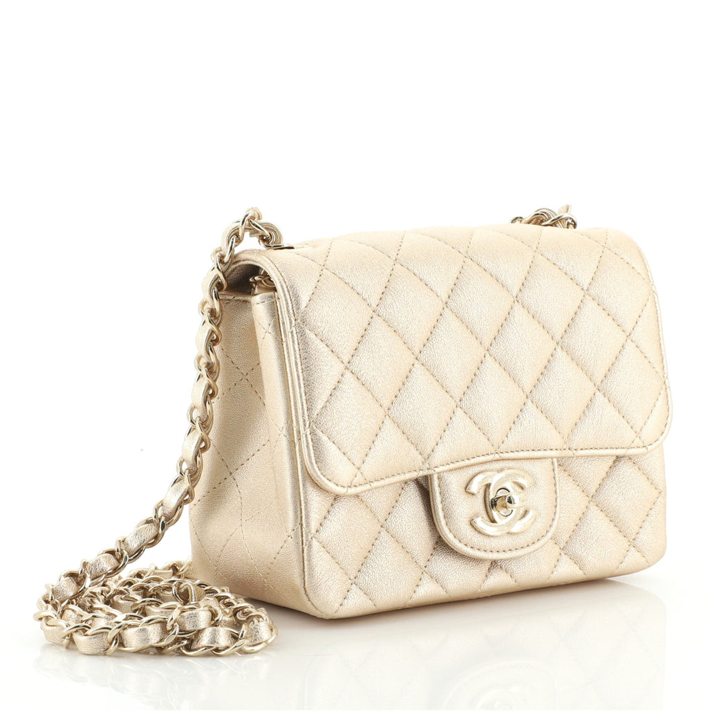 Square Classic Single Flap Bag Quilted Metallic Lambskin Mini
