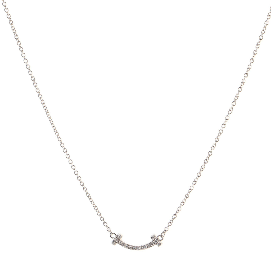 T Smile Pendant Necklace 18K White Gold with Diamonds Mini