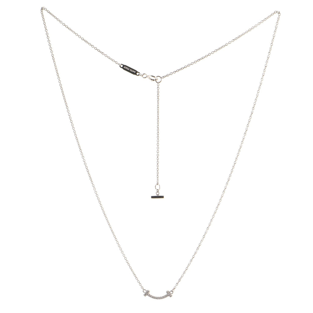 T Smile Pendant Necklace 18K White Gold with Diamonds Mini