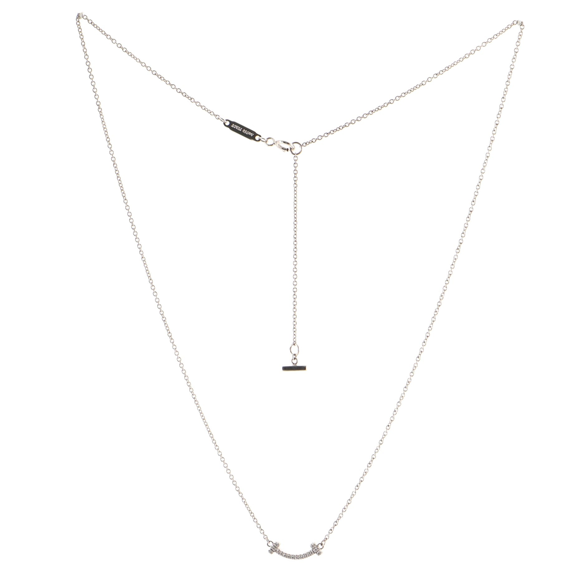 T Smile Pendant Necklace 18K White Gold with Diamonds Mini