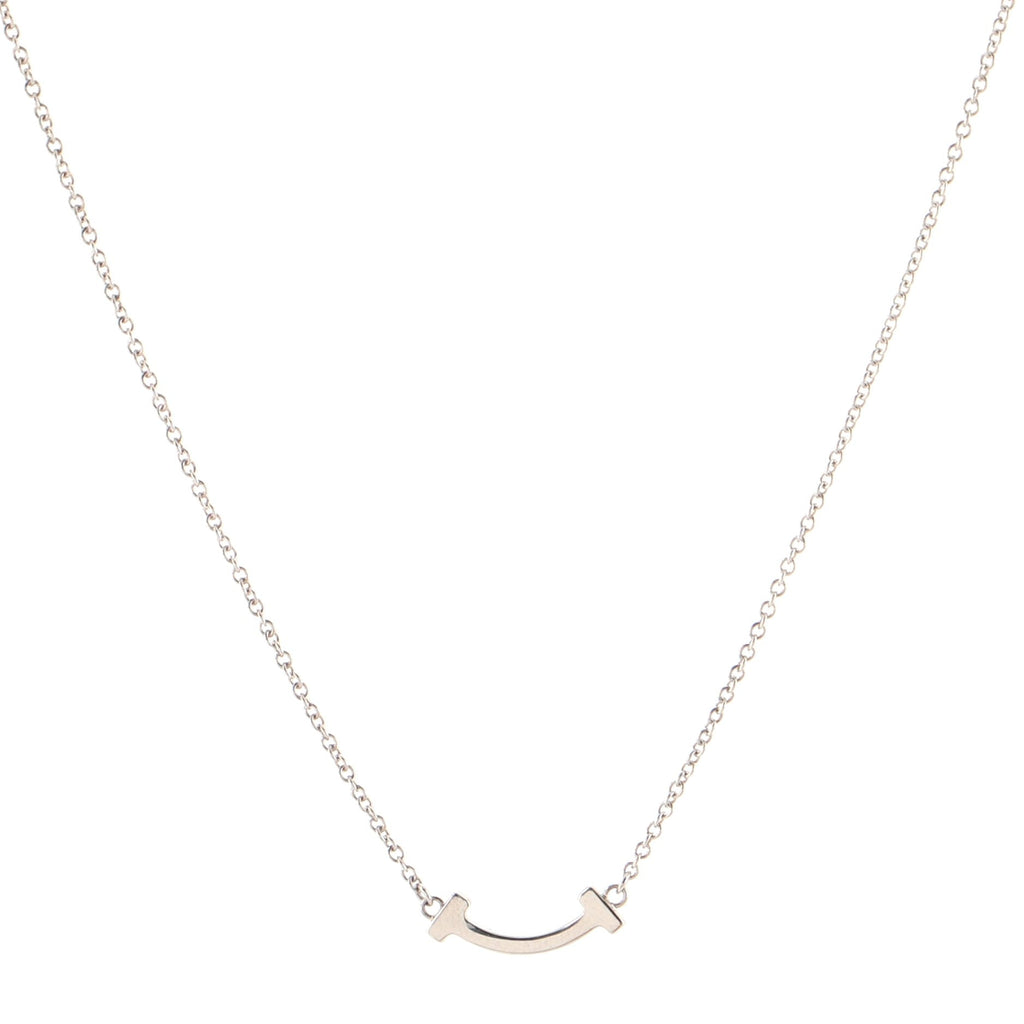 T Smile Pendant Necklace 18K White Gold with Diamonds Mini