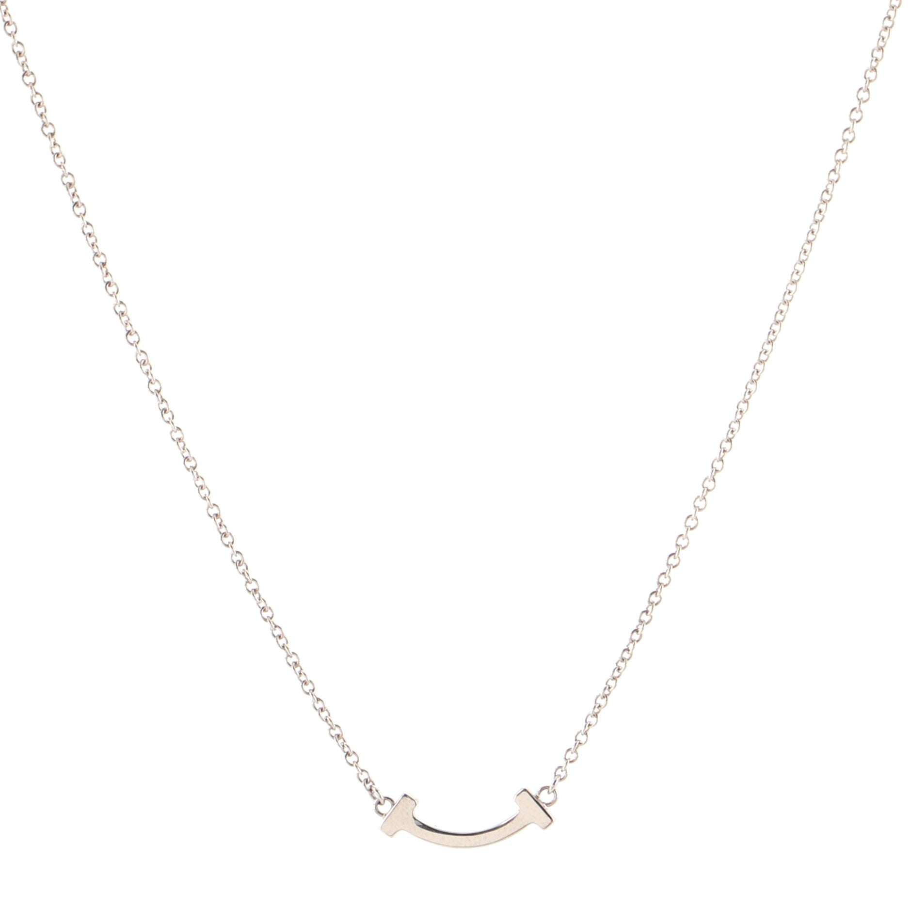 T Smile Pendant Necklace 18K White Gold with Diamonds Mini