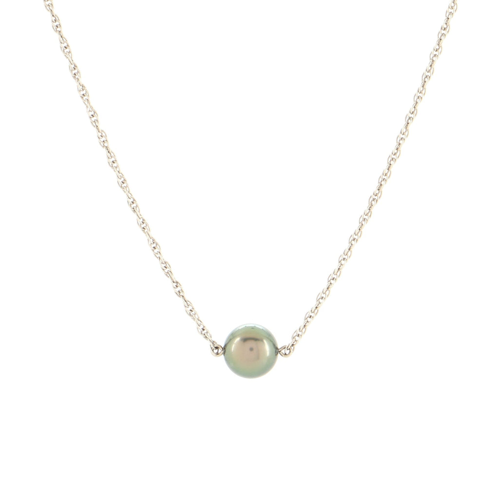 Black South Sea Single Cultured Pearl Pendant Necklace 18K White Gold