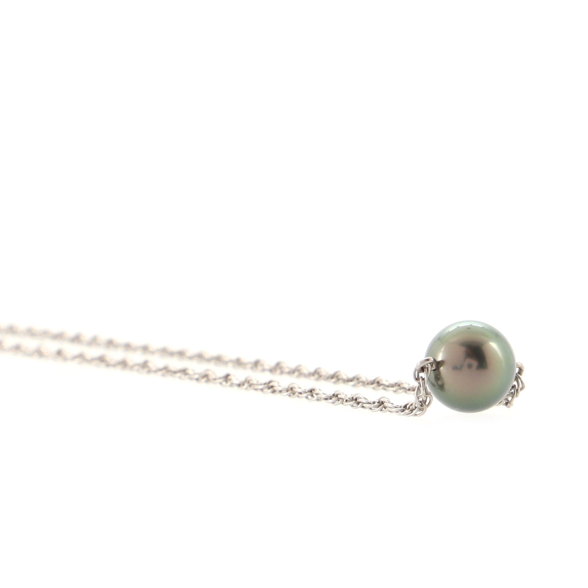 Black South Sea Single Cultured Pearl Pendant Necklace 18K White Gold