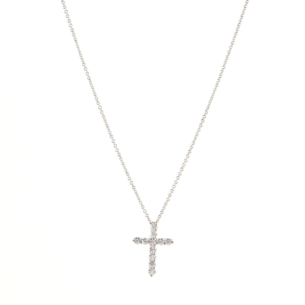 Cross Pendant Necklace Platinum and Diamonds Small
