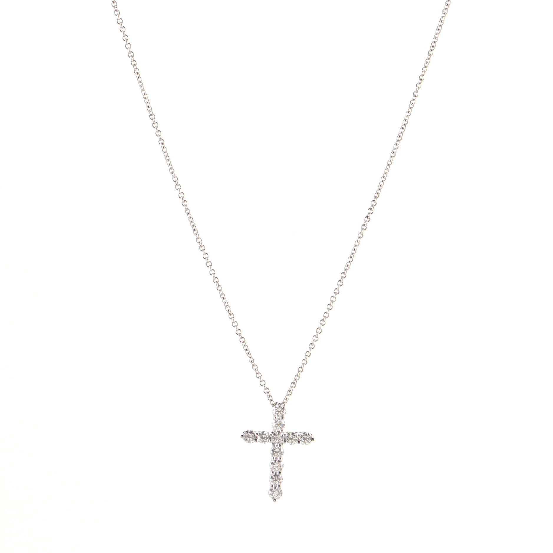 Cross Pendant Necklace Platinum and Diamonds Small