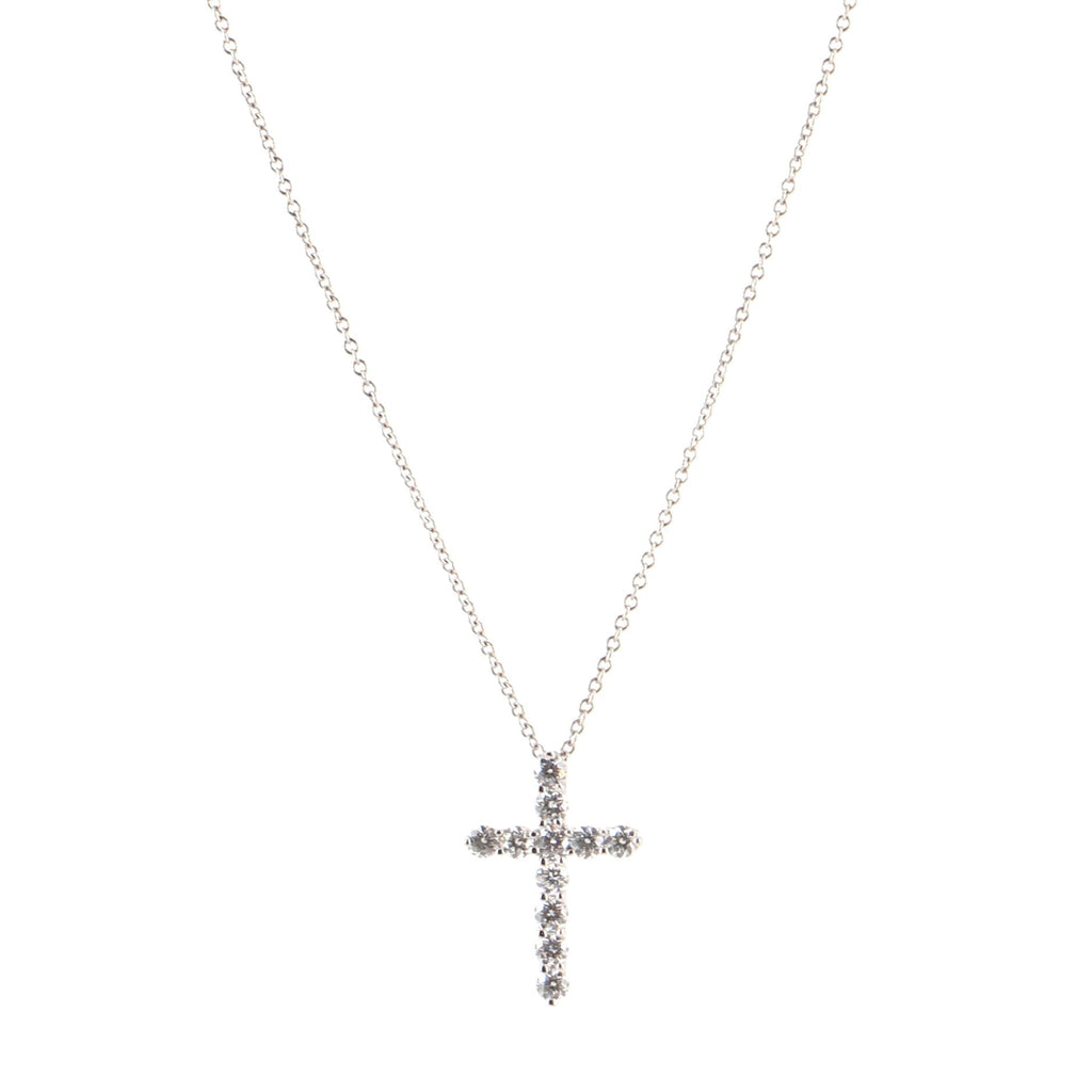 Cross Pendant Necklace Platinum and Diamonds Small