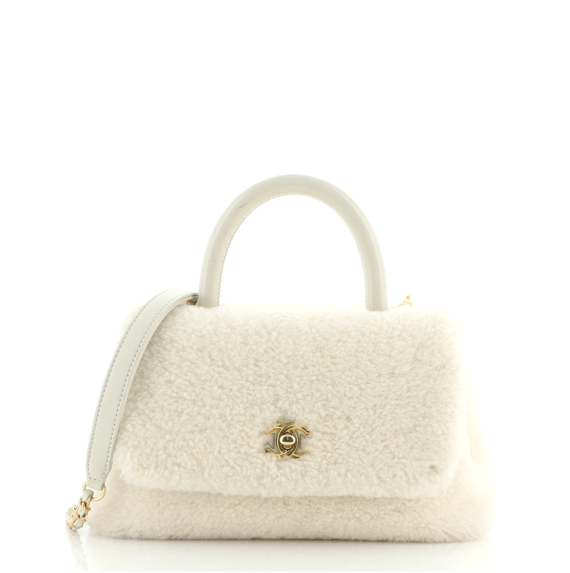 Coco Top Handle Bag Chevron Shearling Mini