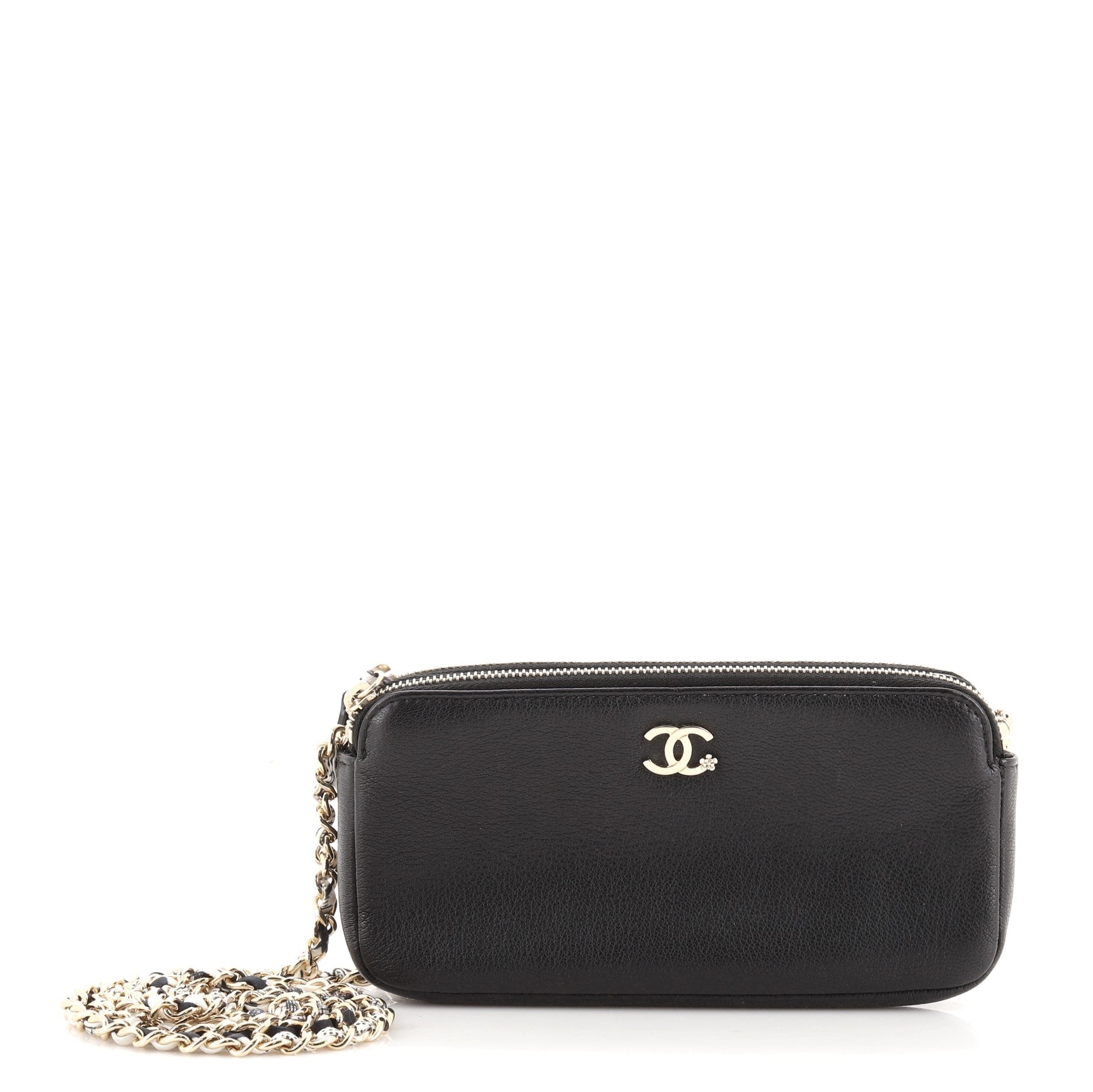 Double Zip Clutch with Chain Leather