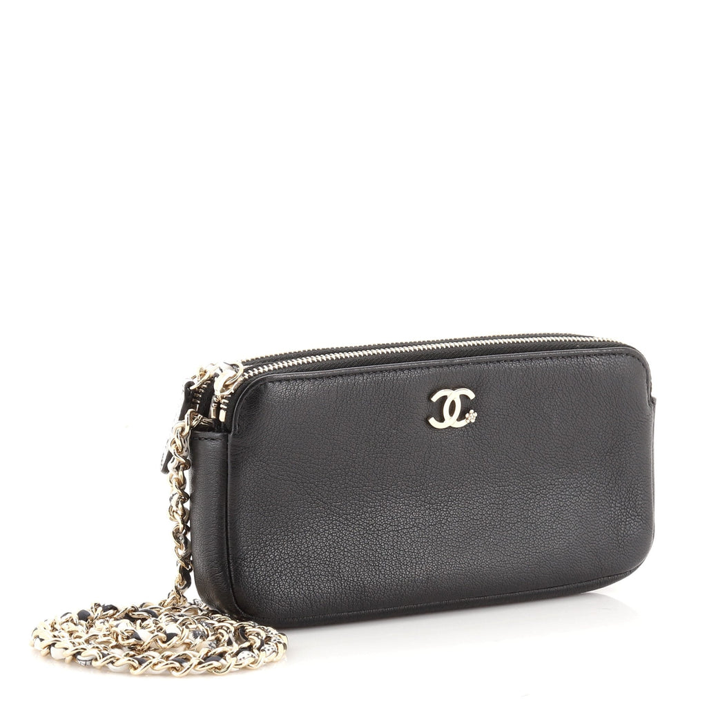 Double Zip Clutch with Chain Leather