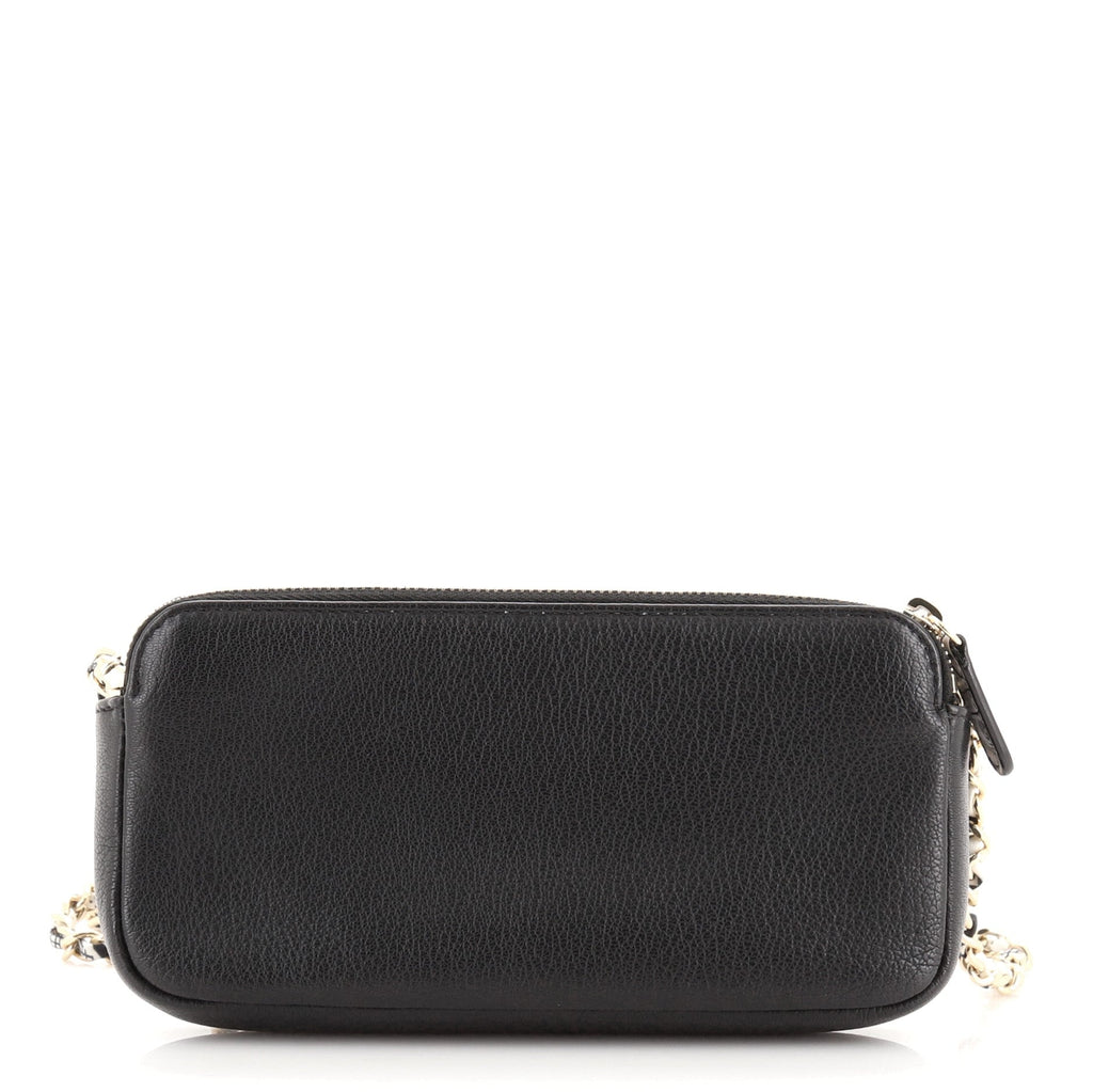 Double Zip Clutch with Chain Leather
