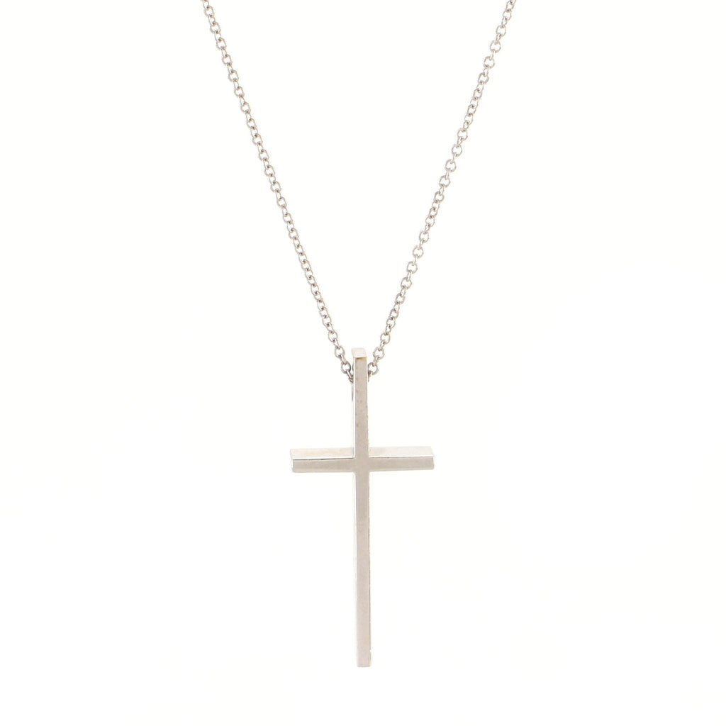 Slim Cross Pendant Necklace 18K White Gold