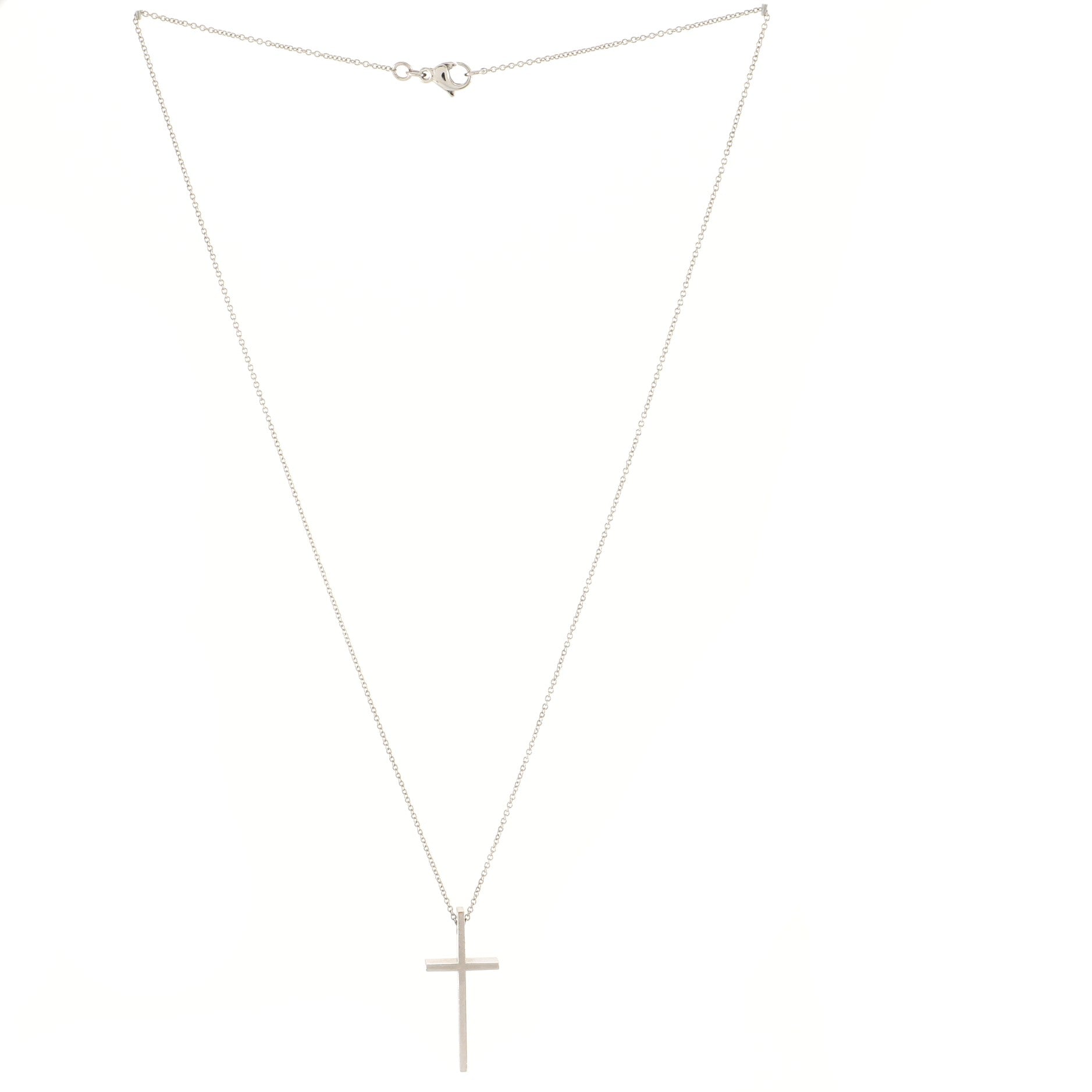 Slim Cross Pendant Necklace 18K White Gold