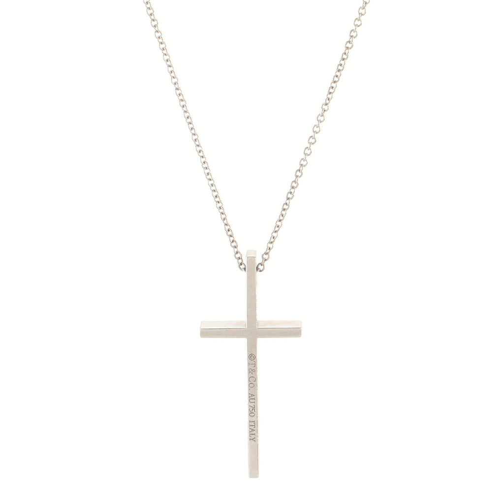 Slim Cross Pendant Necklace 18K White Gold