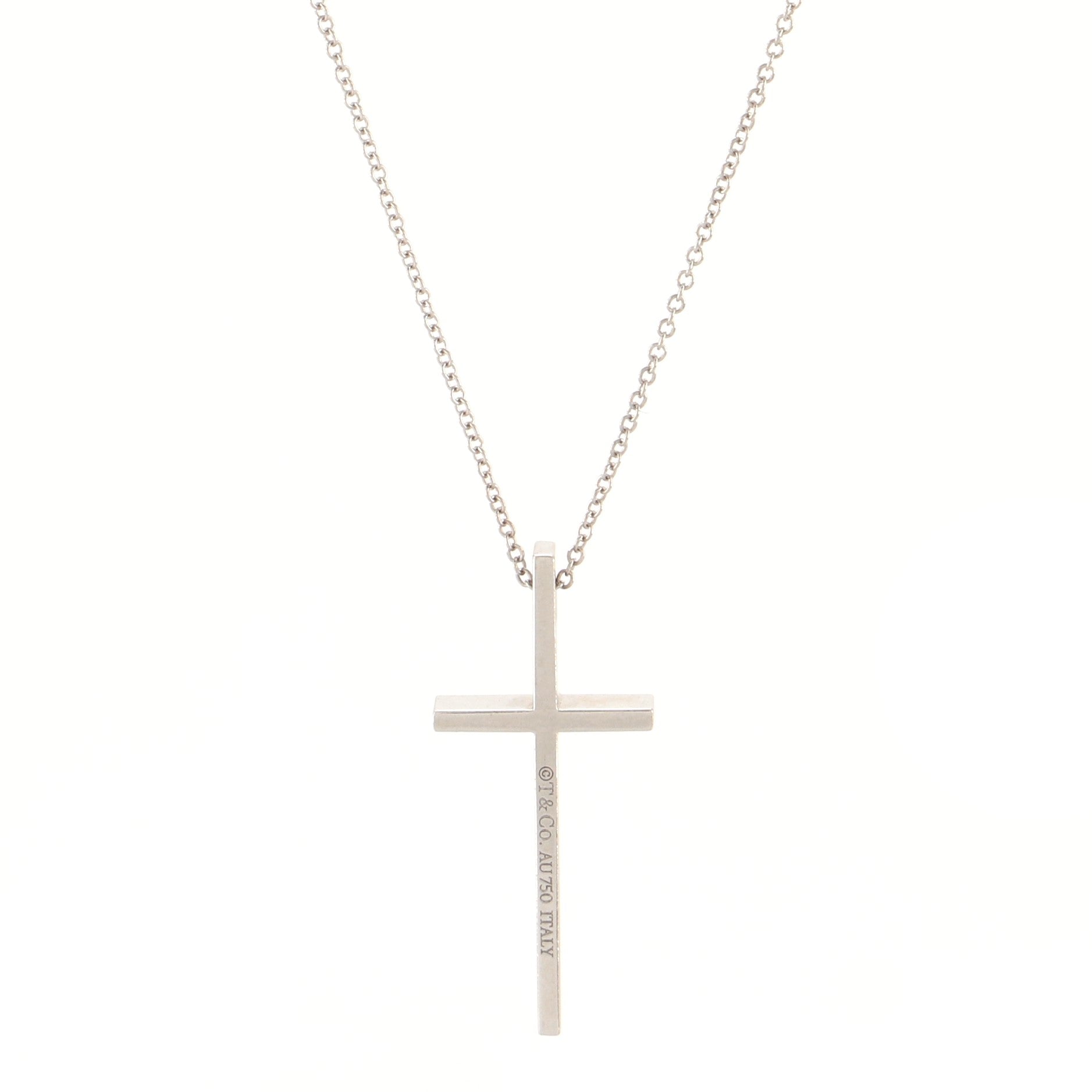 Slim Cross Pendant Necklace 18K White Gold