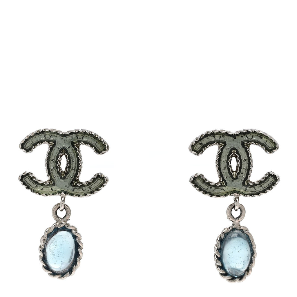 Resin CC Drop Earrings Blue Silver