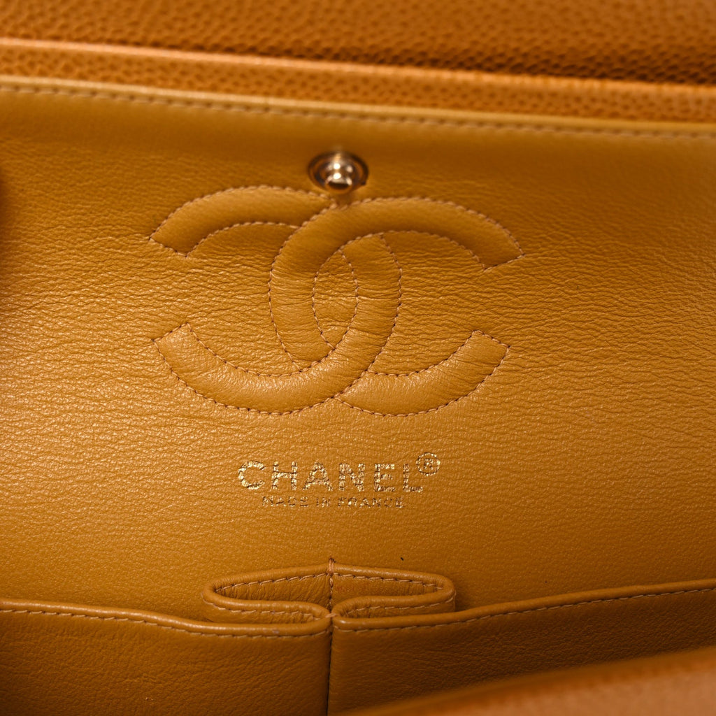Caviar Quilted Small Double Flap Yellow